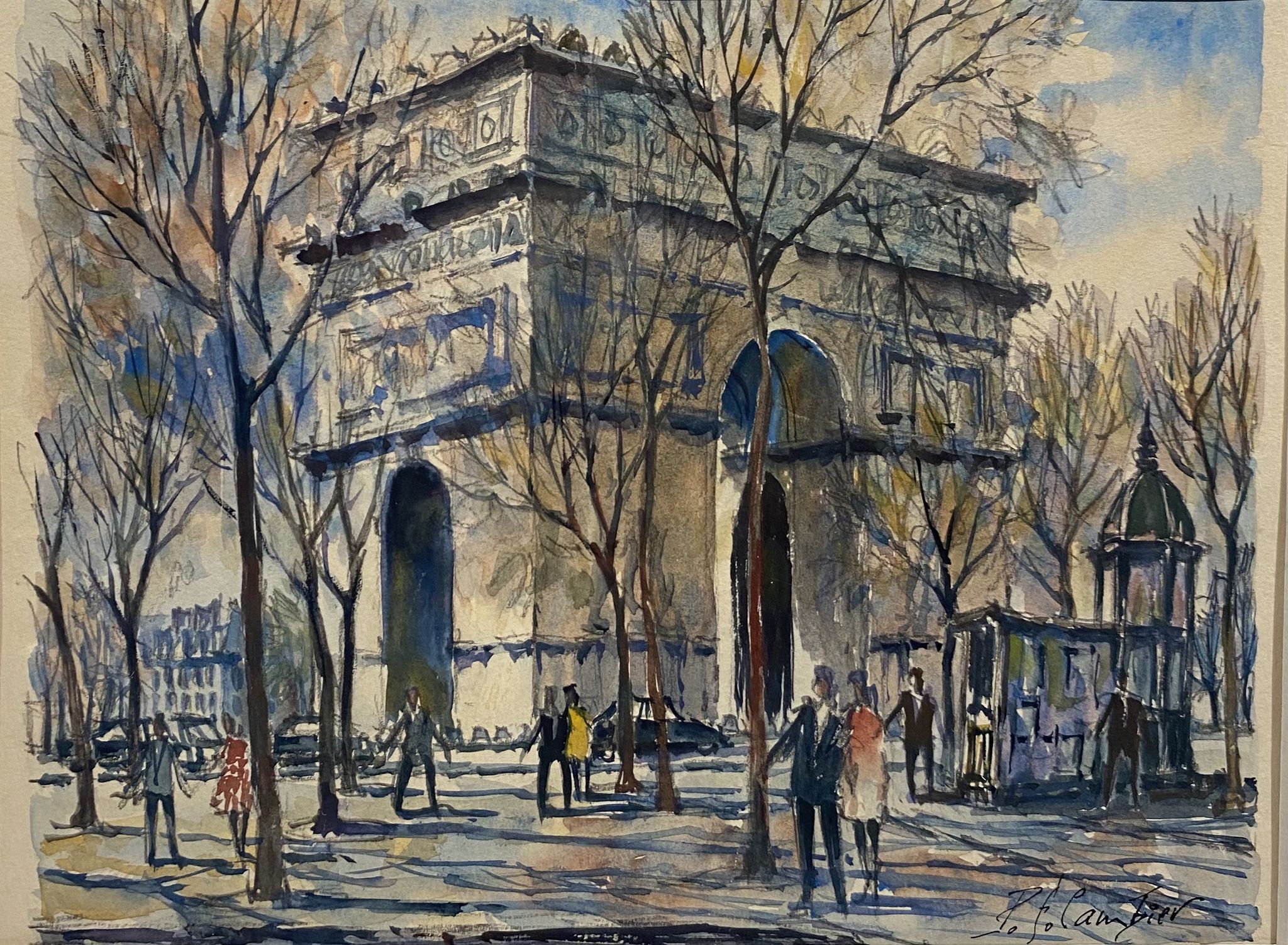 Old painting, watercolor of the signed triumphal arch, XX century