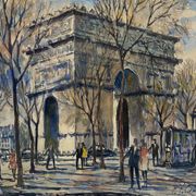 Old painting, watercolor of the signed triumphal arch, XX century