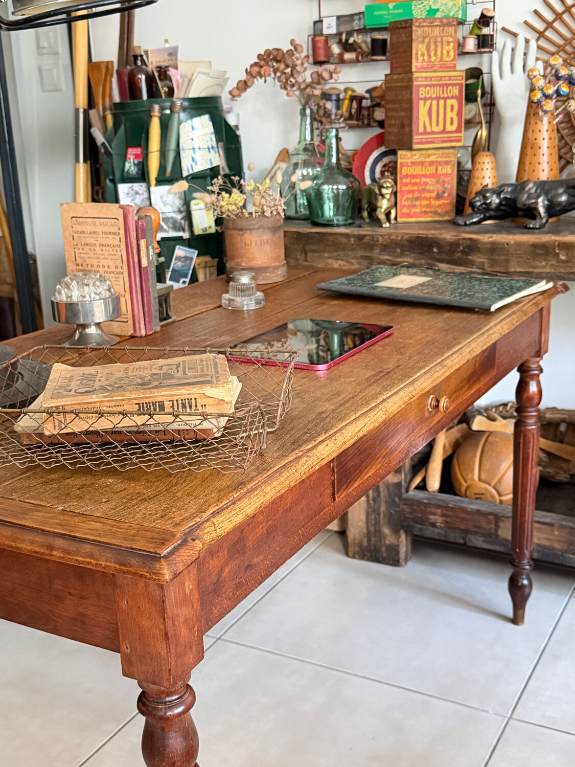 Old farmhouse table with turned legs