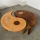 Solid wood coffee table with 2 Yin and Yang elements vintage 60s