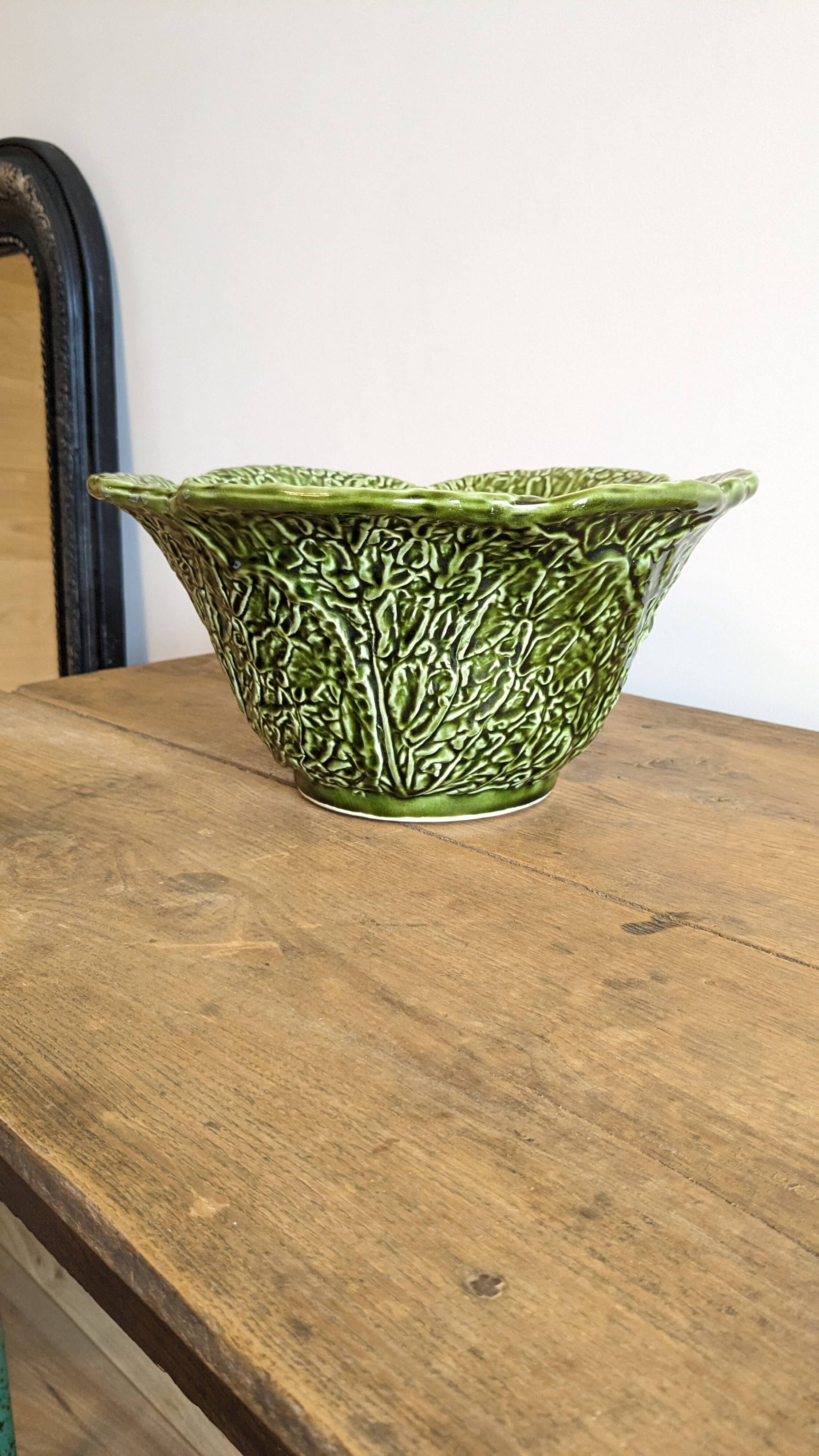 Saladier vintage chou vert en barbotine