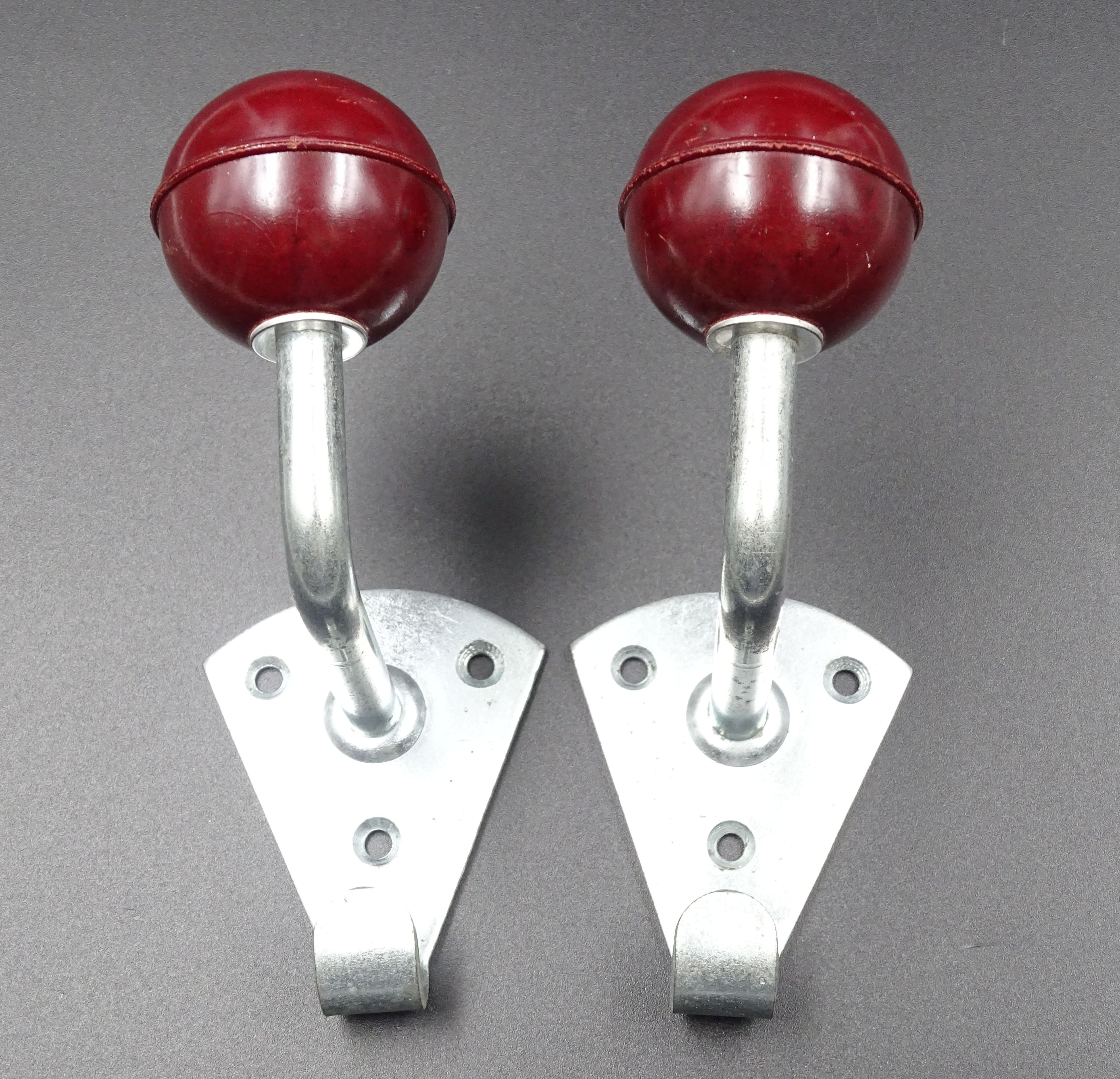 Two hooks in red bakelite and metal - around 1950