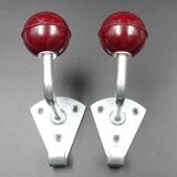 Two hooks in red bakelite and metal - around 1950