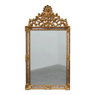 Miroir avec crête d'acanthe et bord marbré par Deknudt, Belgique, 20e siècle
