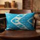 Handmade Silk Ikat Lumbar Cushion Cover, Sky Blue Oval Print Pillow Case