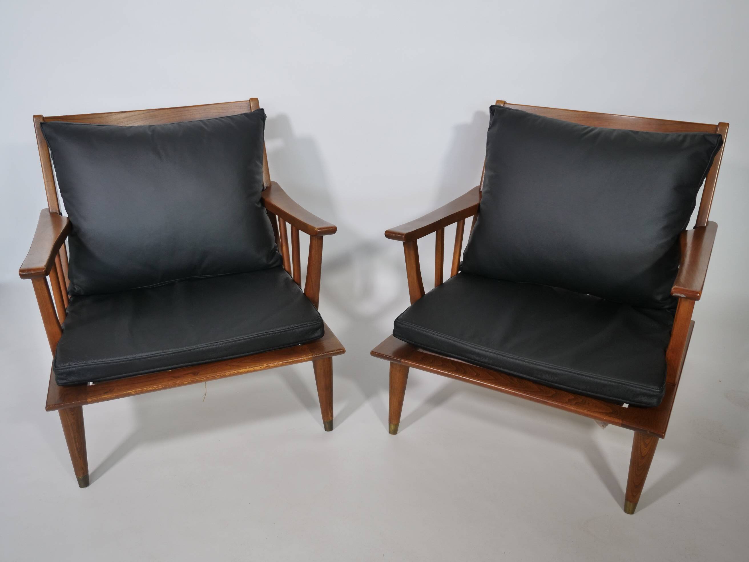 Leather Lounge Armchair Set – Teak, 1960s Mid-Century Vintage