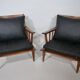 Leather Lounge Armchair Set – Teak, 1960s Mid-Century Vintage
