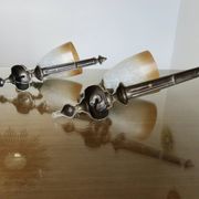 Pair of art deco wall lights in marbled glass and brass