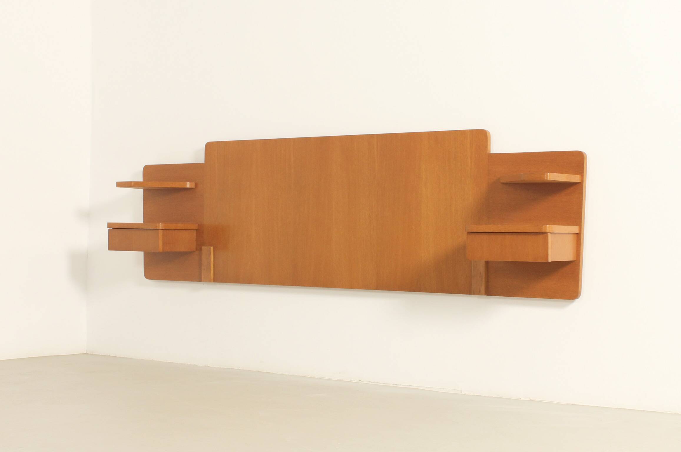 Headboard with teak bedside tables, France, 1960s