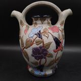 Vase Aiguière Art Déco fleurs émaillé signé Amphora République tchèque