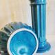 Column and basin in Art Deco style in blue glazed ceramic - mid 20th century.