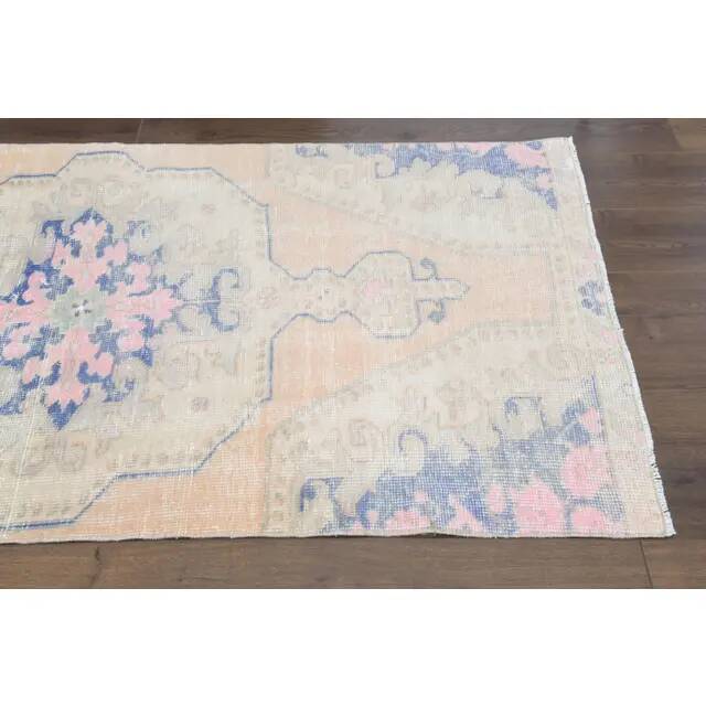 Vintage Turkish Oushak Handmade Wool Cotton Orange Area Rug 100x195