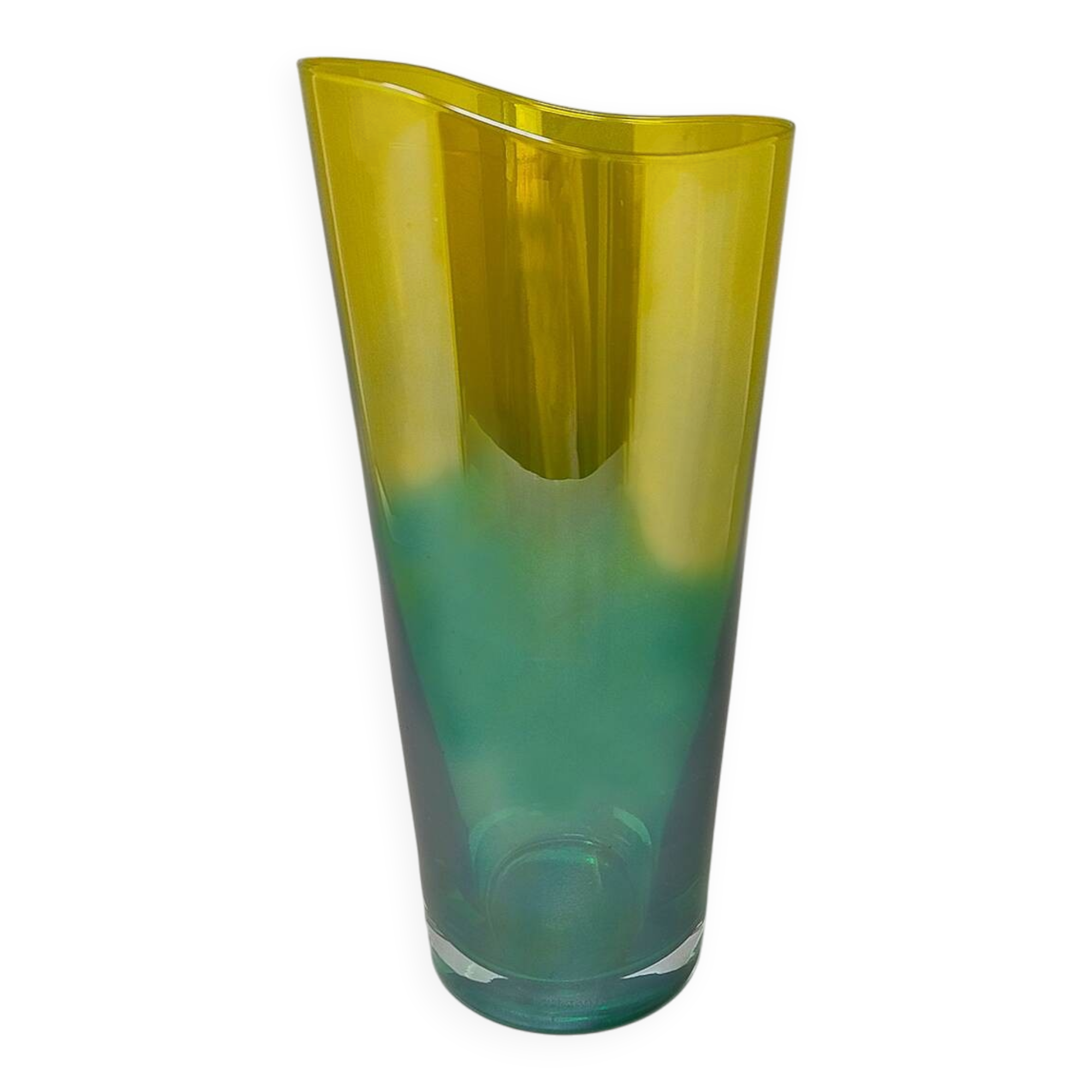 1970s Luxury Green and Yellow Handcrafted Vase in Murano Glass by Ca dei Ve