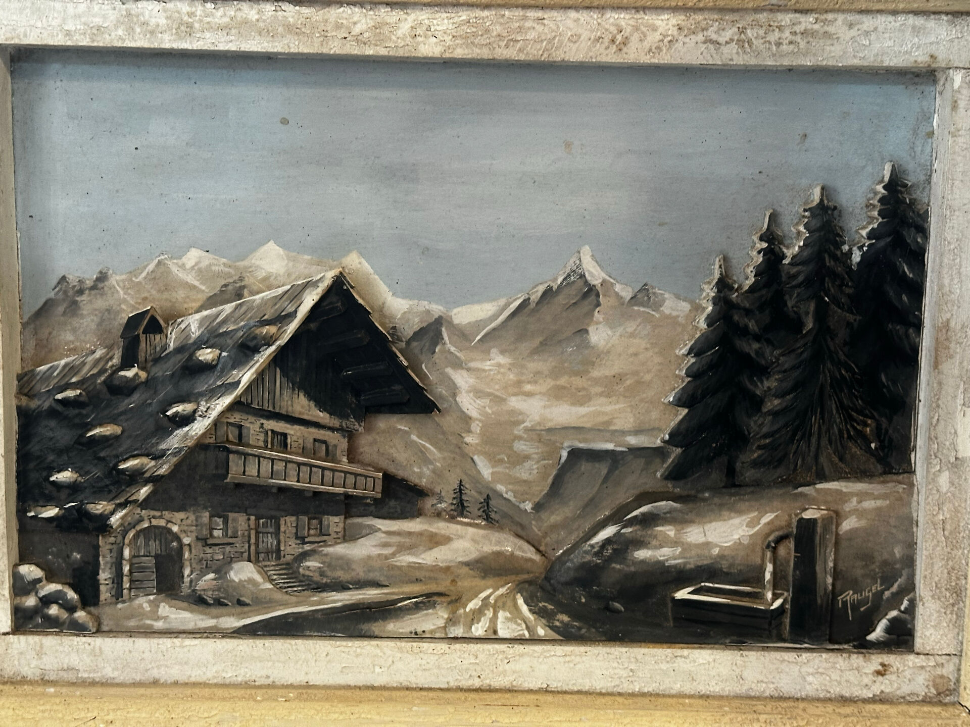 Mid-century carved and painted Alpine table L 56 cm/H 43 cm