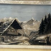 Sculpted and painted Alpine table mid-century L 56 cm/H 43 cm