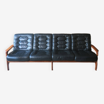 Canapé danois vintage en cuir noir, 1960-70