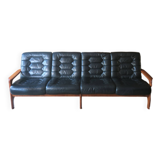 Danish mid century black leather sofa, 1960-70