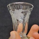 4 Old Small Liqueur Glasses in Engraved Vine Leaf and Grape Glass