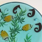 Set of 4 resin trays, inlaid with seahorses, fish, seaweed, and shells.