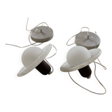 Pair of onyx and walnut suspended light fixtures