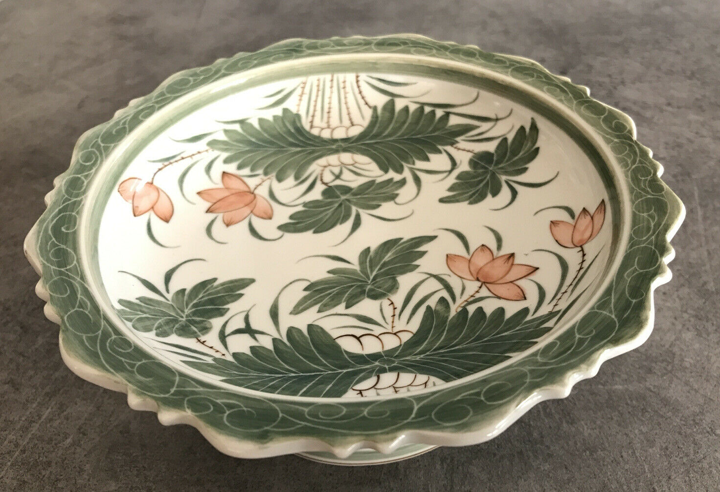 Round decorative porcelain cup hand painted floral decoration Thailand