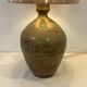 XXL Vintage Lamp Base in Beige Brown Stoneware with Raffia Lampshade 1970