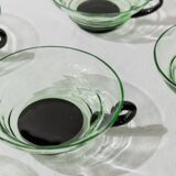 5 Vintage Murano Glass Drinking Glasses in Green and Black Uranium Glass – 1940s Italian Retro Tea & Cocktail Glasses