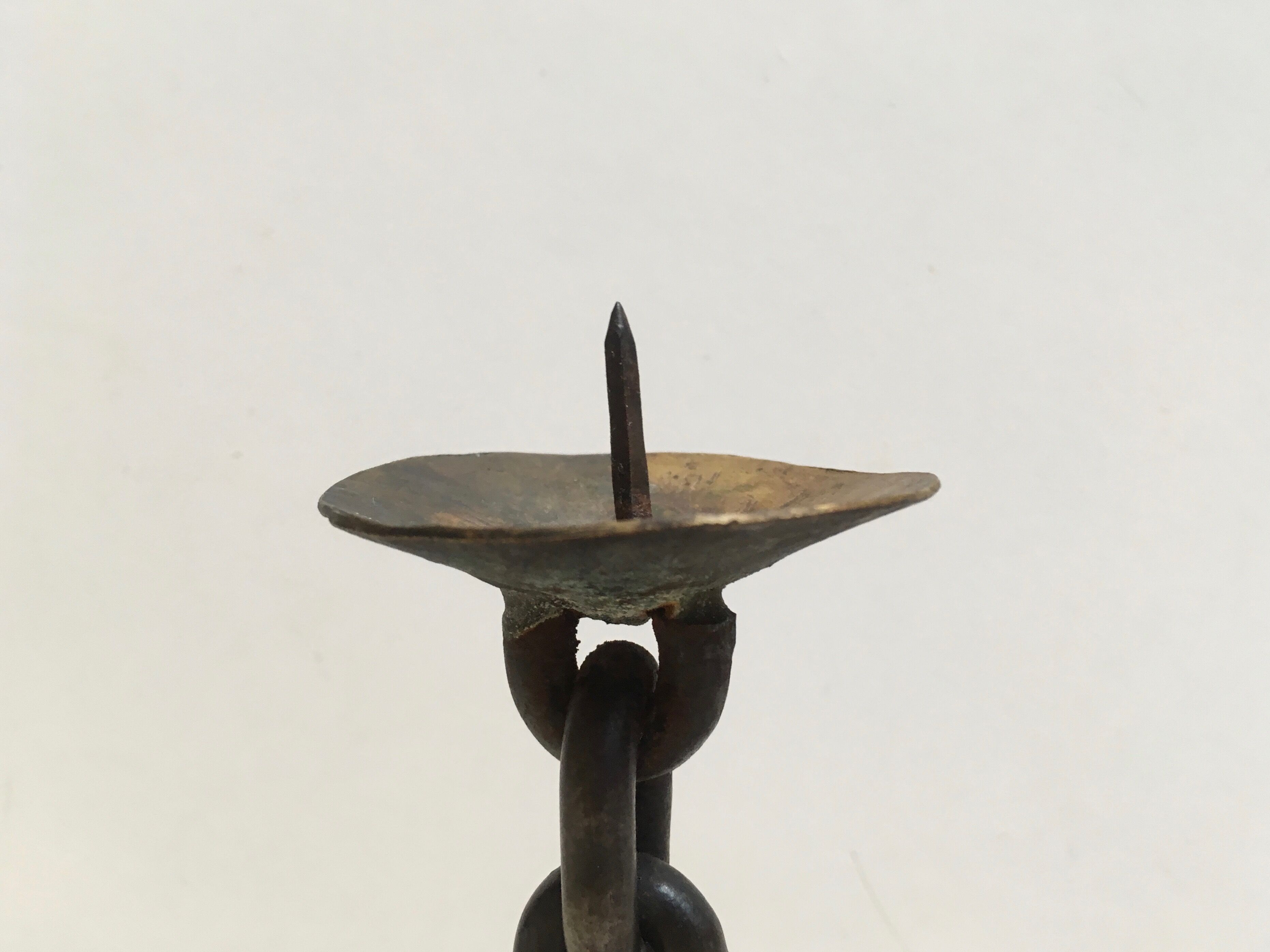 Candlestick with iron link chain and bronze cup