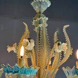 Venetian Chandelier In Murano Glass Two Tones Of Blue, Circa 1940, 8 Arms Of Light