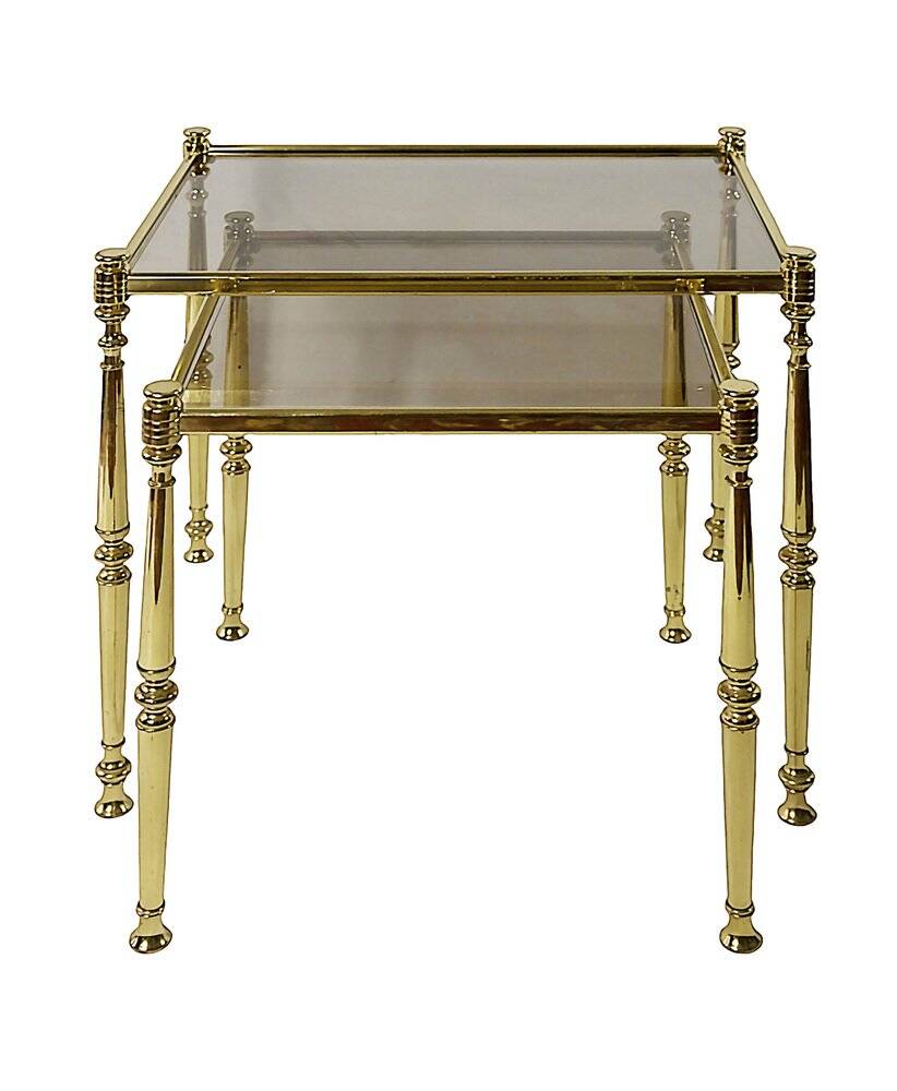 Mid-century brass and glass nesting tables, 1970s, set of 2