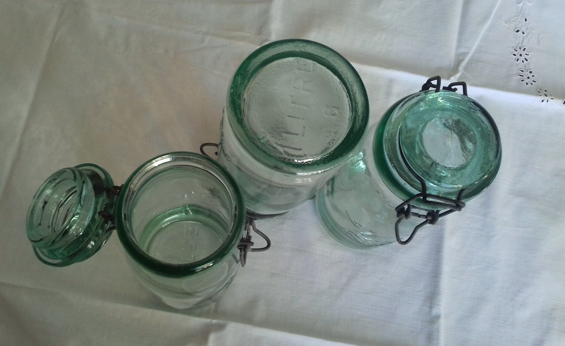 Lot 3 jars la Lorraine chardon green glass 1l