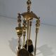 Neoclassical Brass Fire Tool Set with Arch and Ornate Balls.