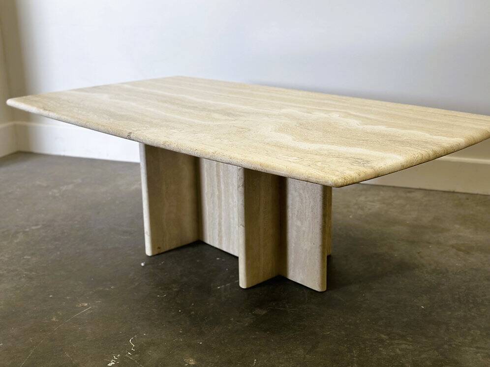 Vintage travertine marble coffee table, France 1980s