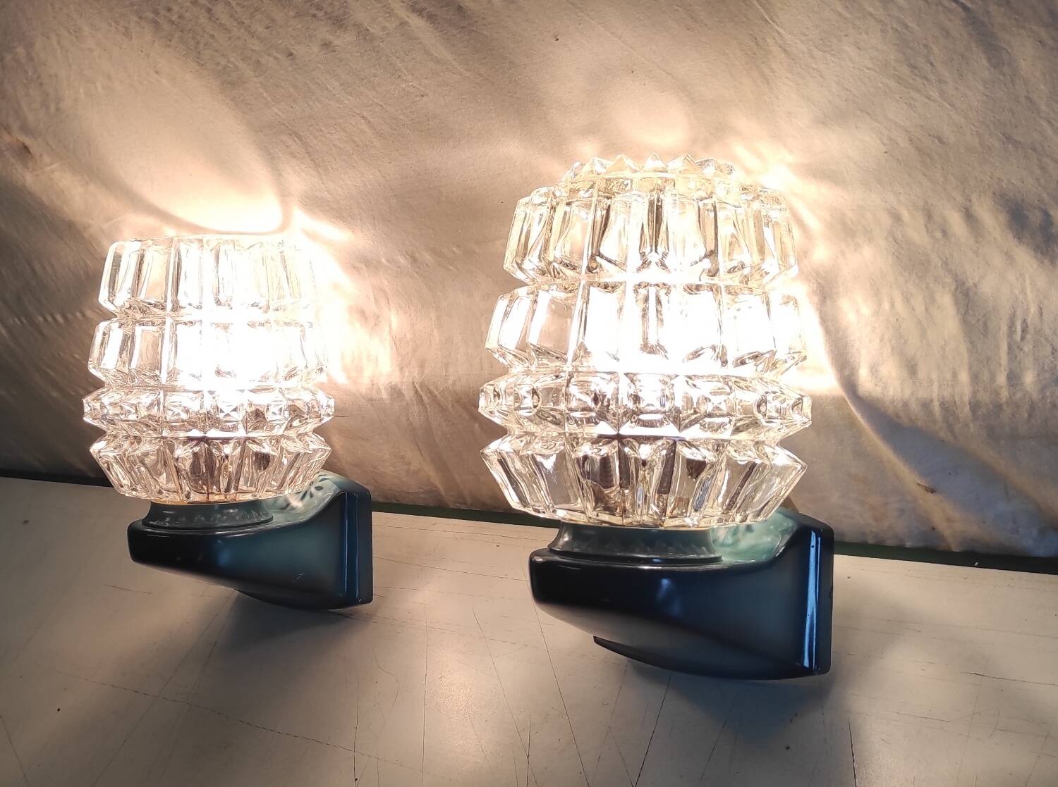 Blue glass and plastic wall lights - 1970s