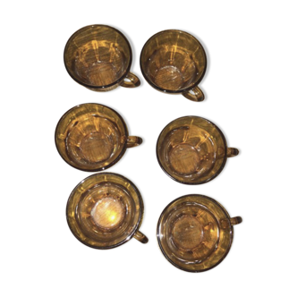 Set of 6 cups Vereco amber glass