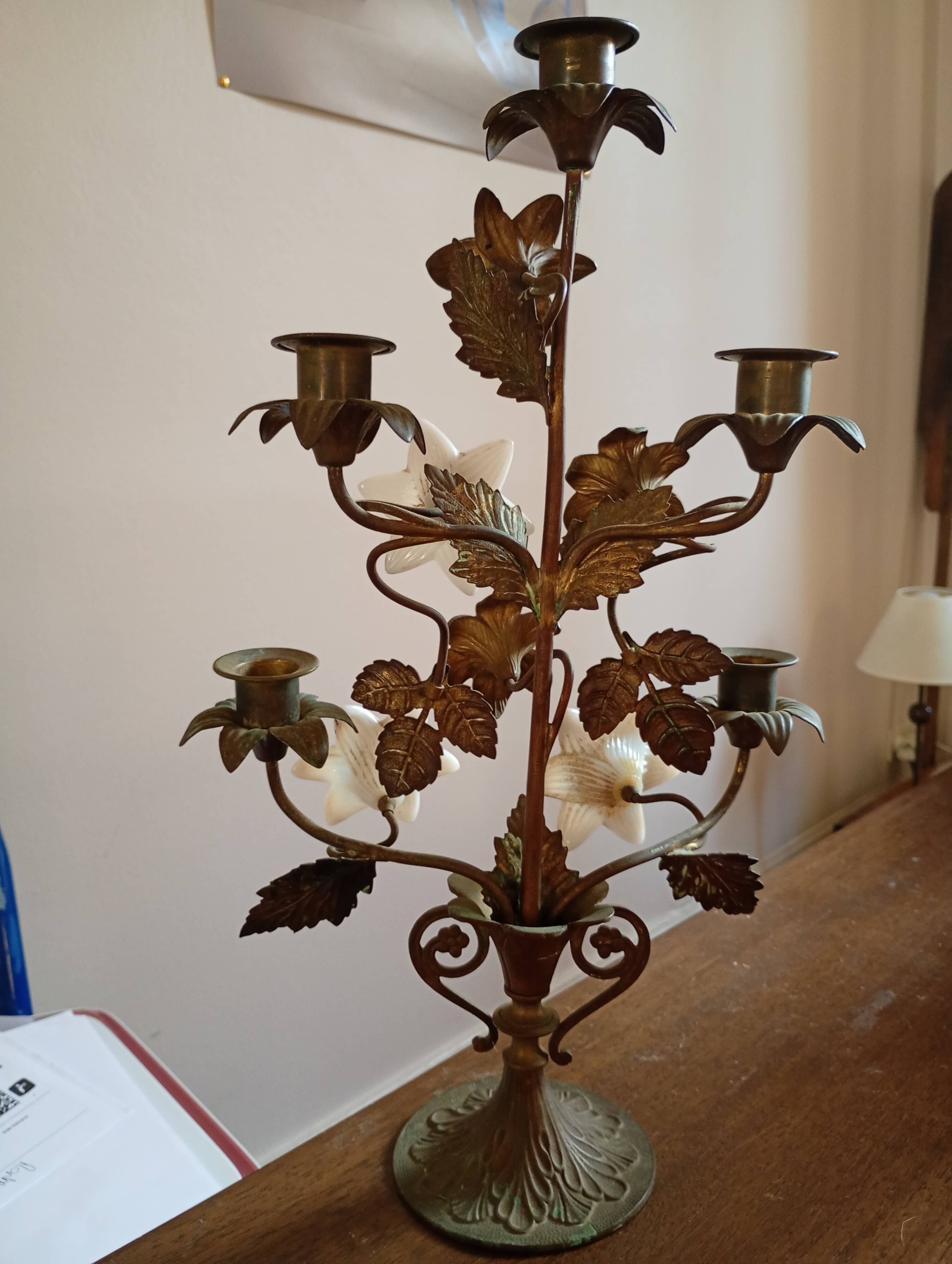 Church candelabrum in brass and glass
