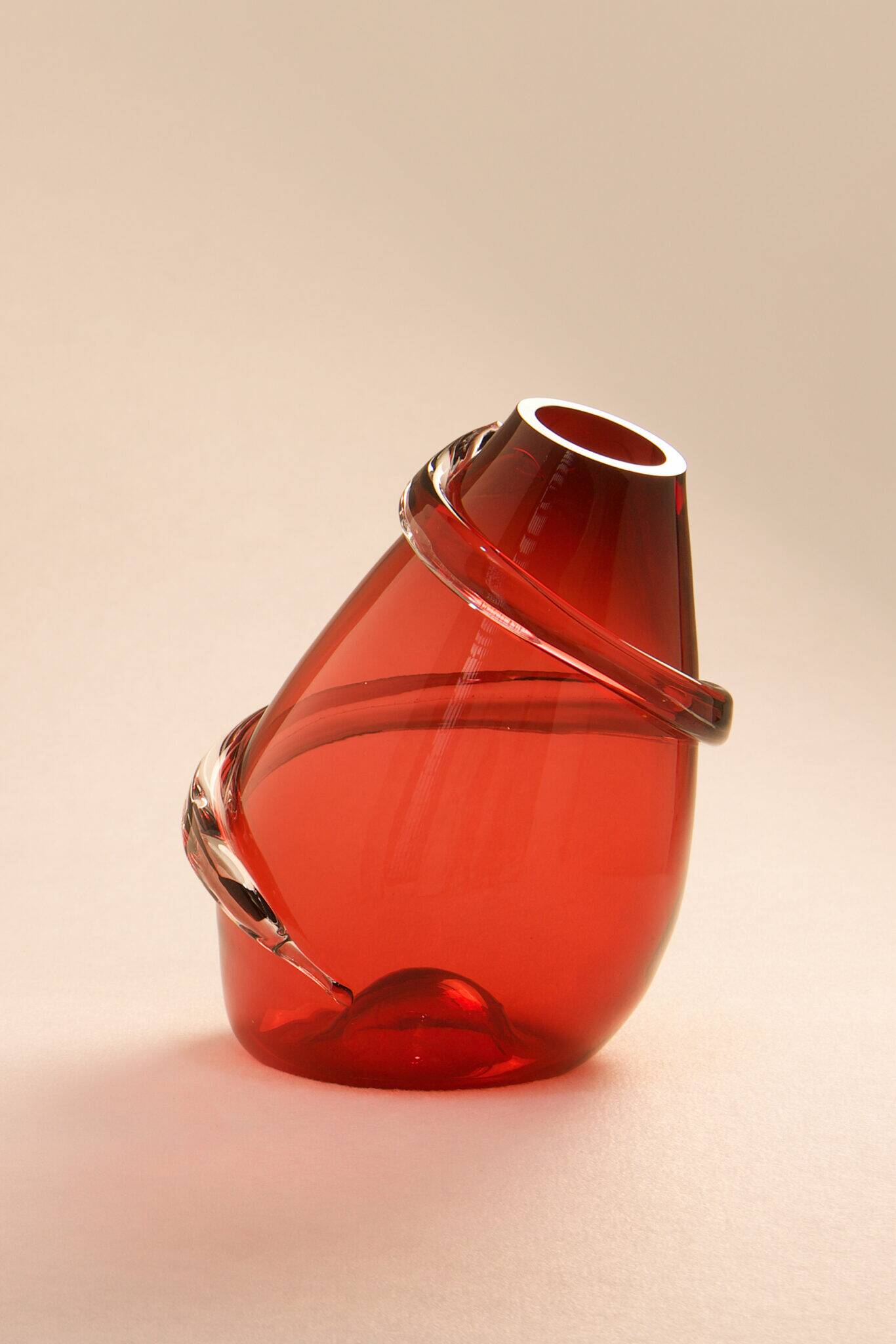 "Drop Big Spiral" vase in red glass - Sem Schanzer (as l'Anverre)