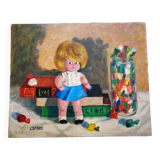 Peinture à l’huile originale de portrait d’une poupée