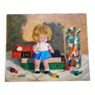 Original Portrait Oil Painting of a Doll