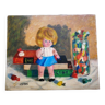 Peinture à l’huile originale de portrait d’une poupée