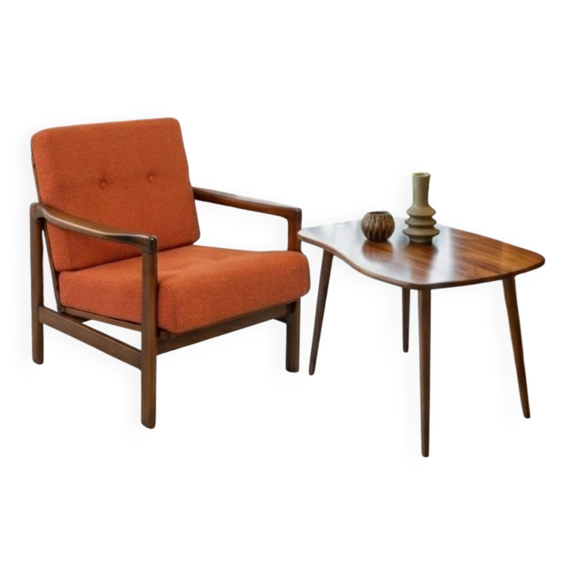 Vintage Armchair Orange Papaya Cushions, Poland, 1960