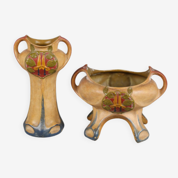 Ensemble vase coupe julius dressler céramique art nouveau autriche