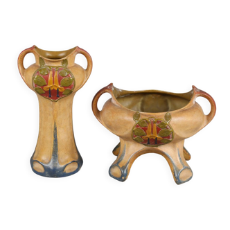 Set vase cup julius dressler ceramic art nouveau austria