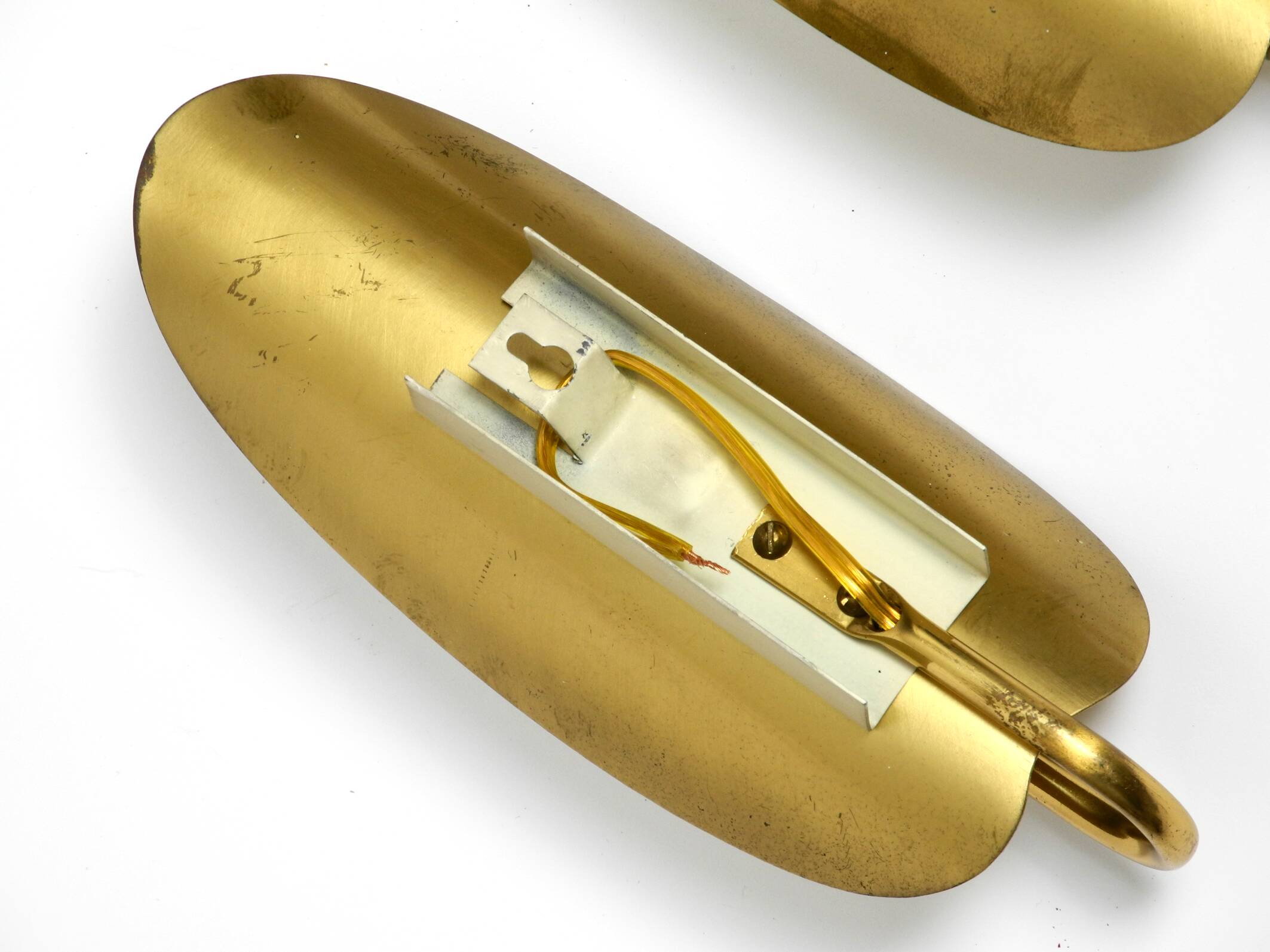 Two magical original Mid Century Modern bag brass wall lamps