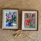 Painting on panel bouquet of irises.