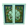 Fenêtre a deux vantaux en vitrail art nouveaux décor floral vers 1900