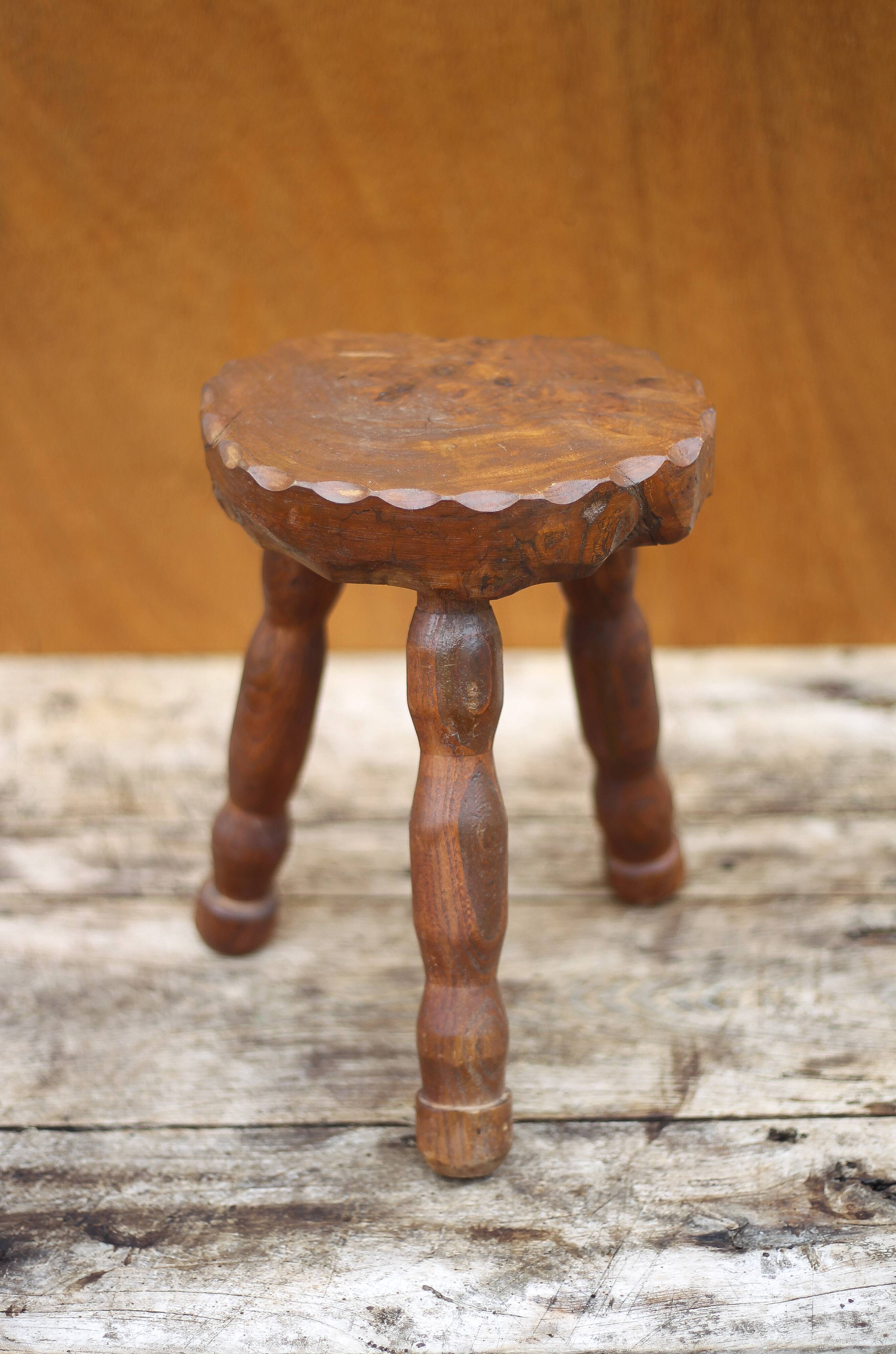 Vintage stool, small wooden stool, tripod stool, plant holder, interior decoration, stool