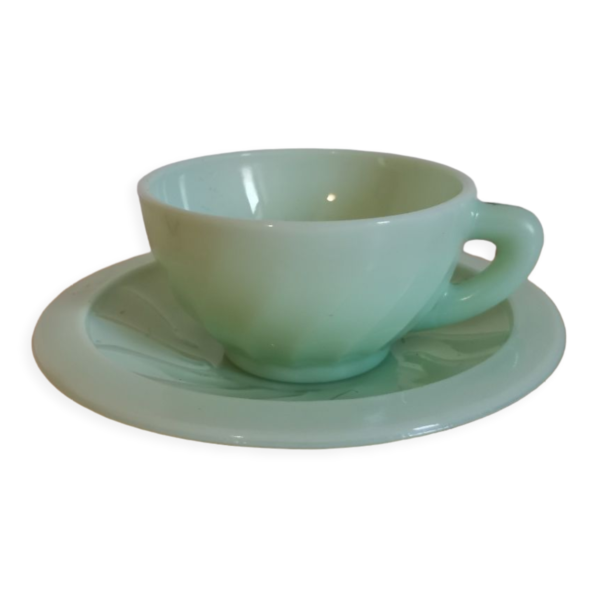 Cup and under cup coffee vintage opaline pastel green vintage dulcine