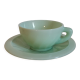 Cup and under cup coffee vintage opaline pastel green vintage dulcine