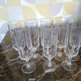 Lot of 8 engraved crystal champagne flutes